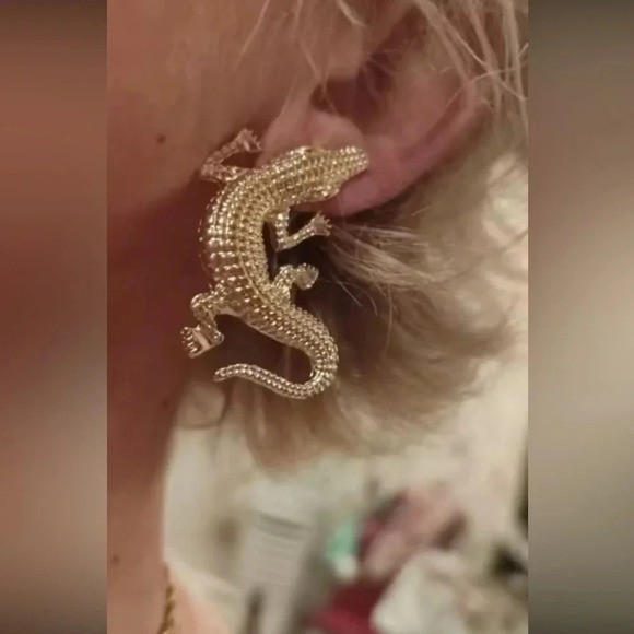 Alligator Gold Textured Statement Earrings - Picture 13 of 16